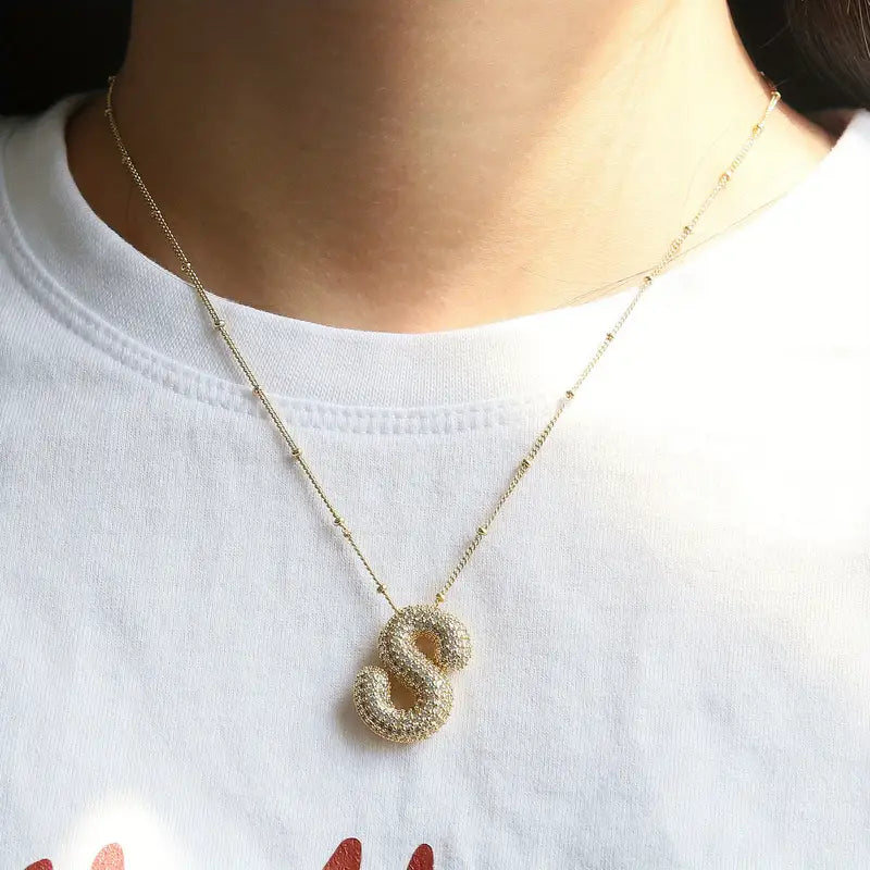 Bubble letter initial necklace set | 18k Gold Tone