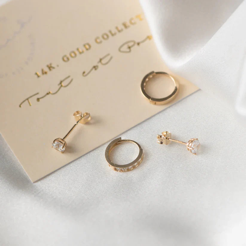 Dara Brillane Stone Earrings Set | 14k Gold Tone