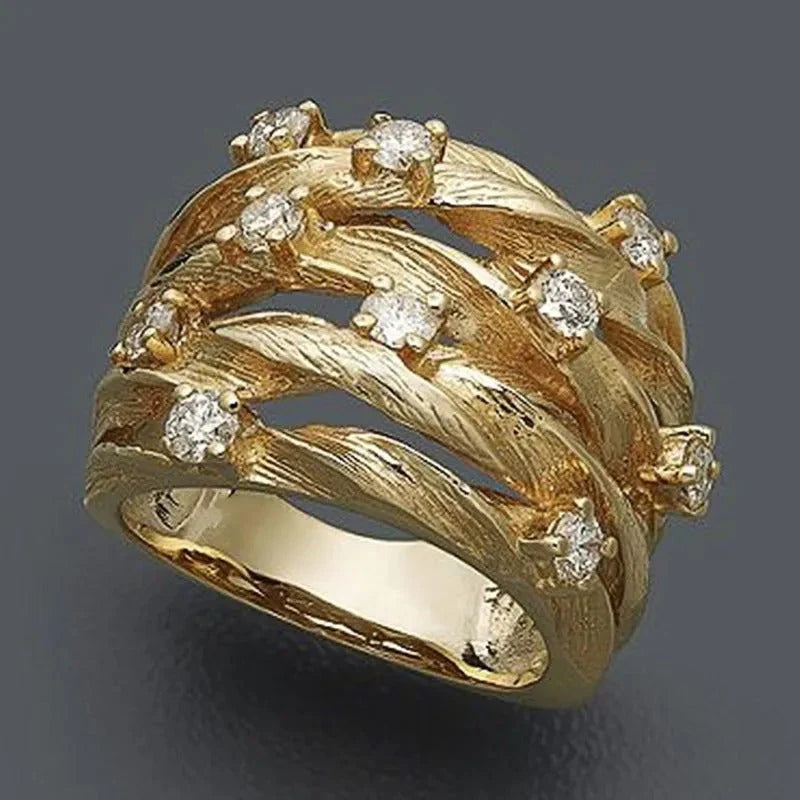 Gold Boho Ring with Zirconia
