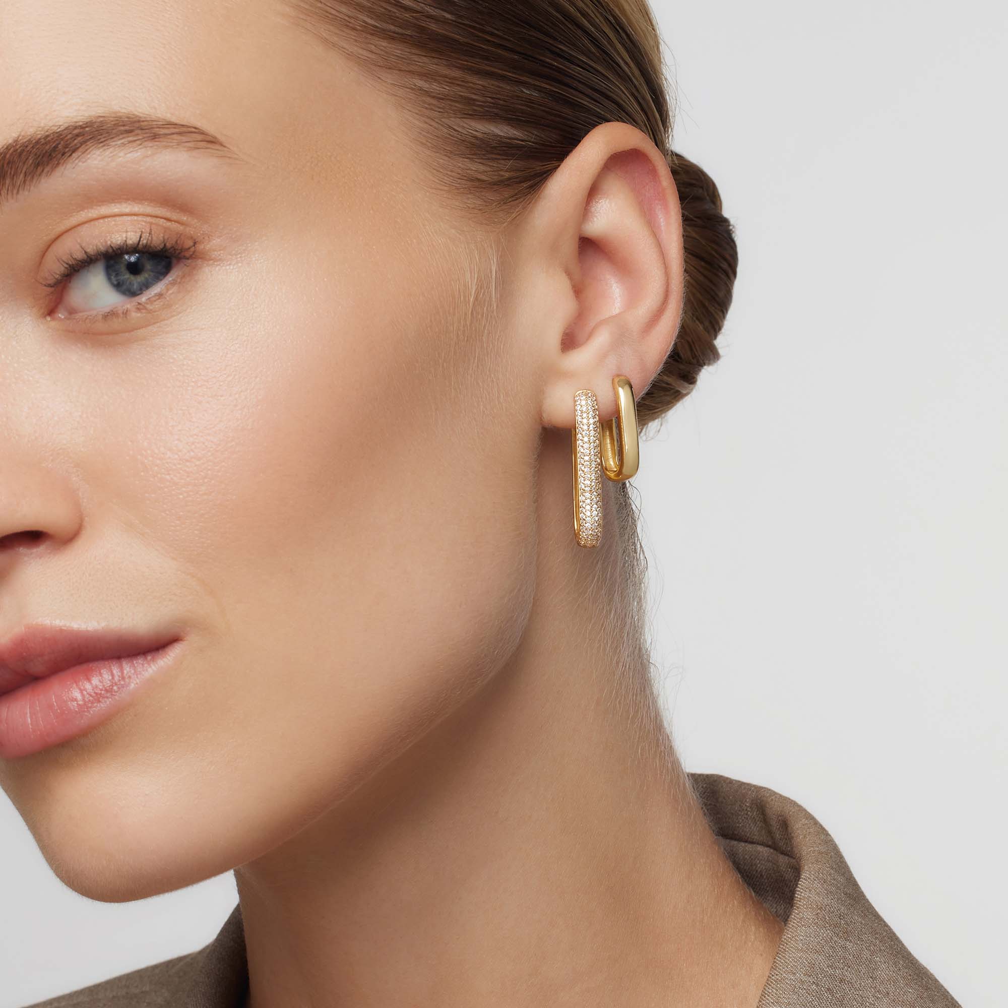Large Icon Pavé Hoops | 16k Gold Tone