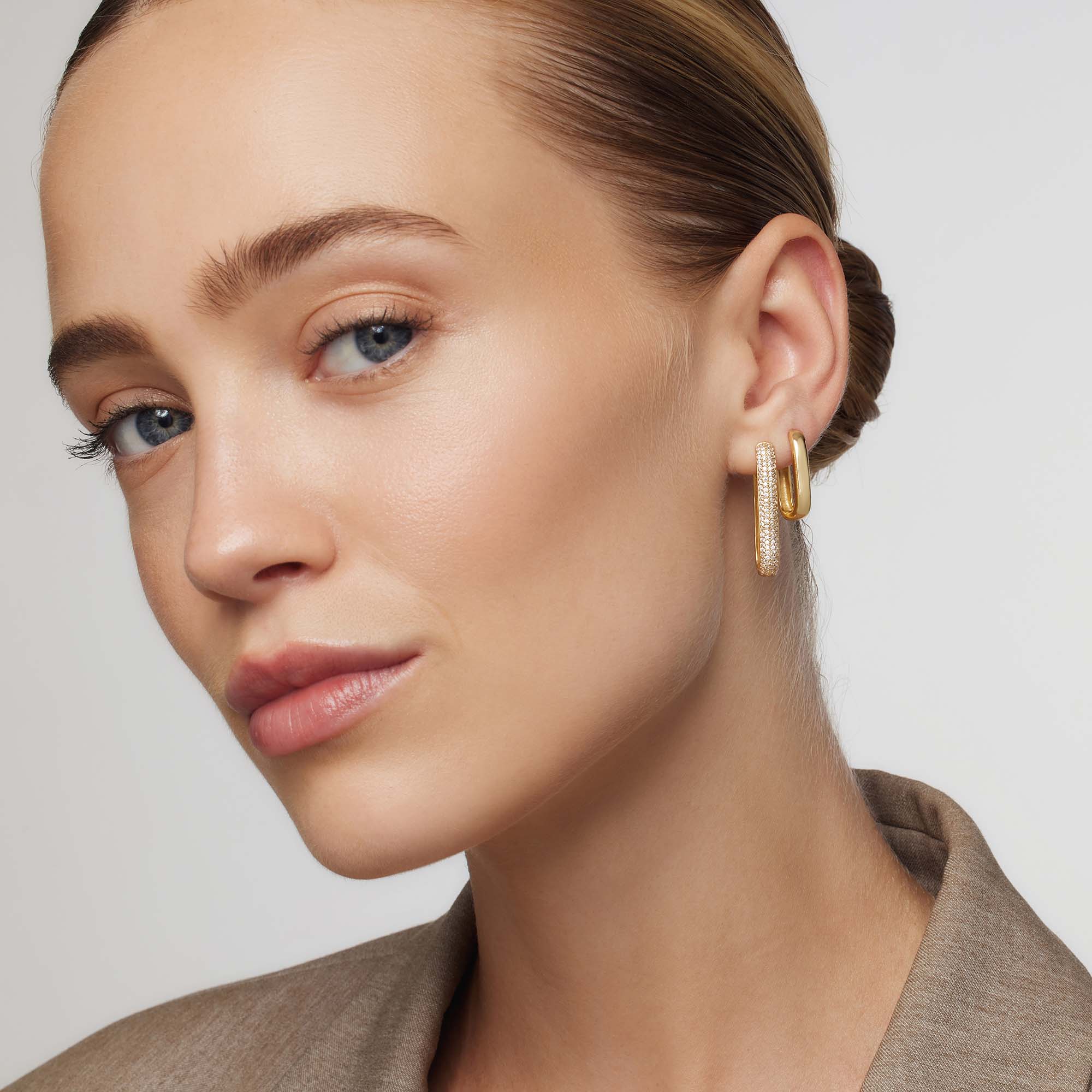 Large Icon Pavé Hoops | 16k Gold Tone