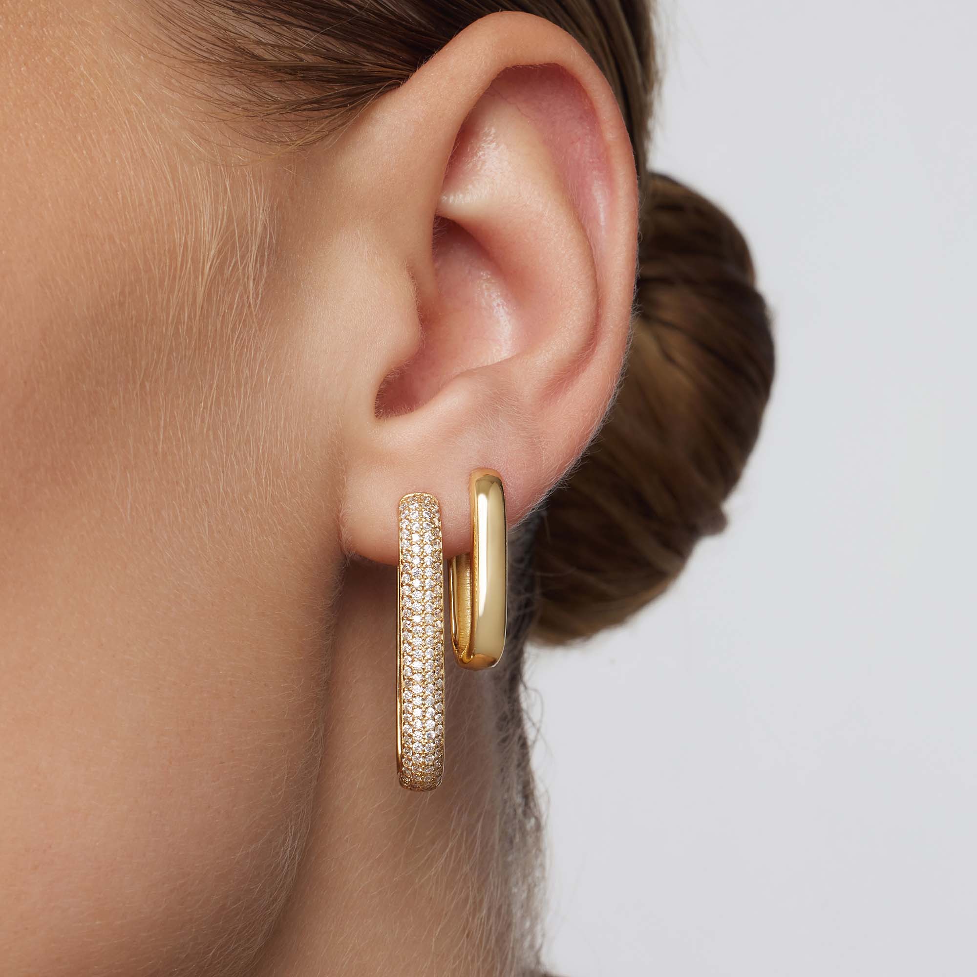 Large Icon Pavé Hoops | 16k Gold Tone