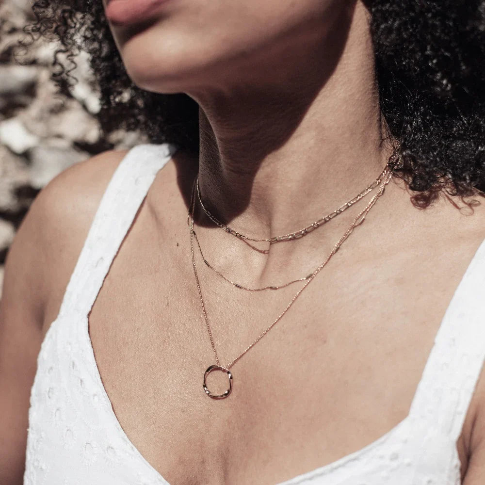 Open Circle Three Row Necklace | 18k Gold Tone
