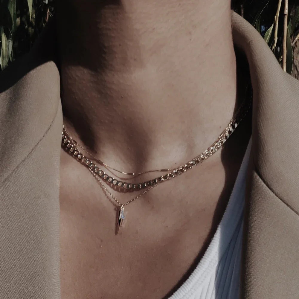 Flat Link Curb Chain Necklace | 16k Gold Tone