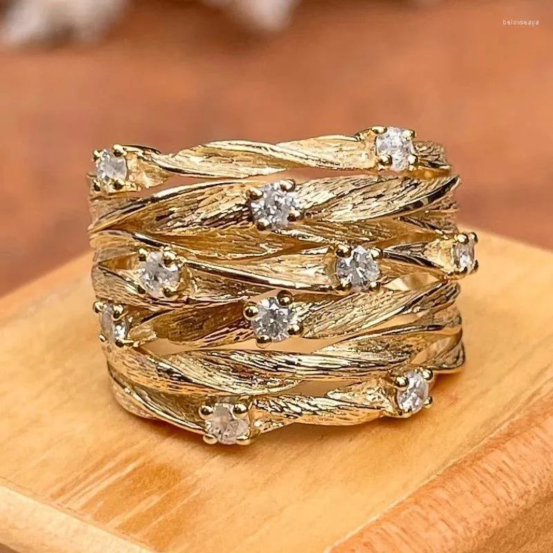 Gold Boho Ring with Zirconia