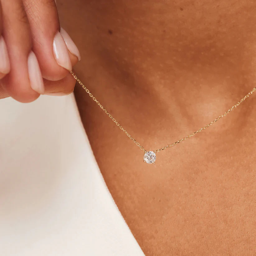 Cléa Moissanite Stone Necklace | 14k Gold Tone