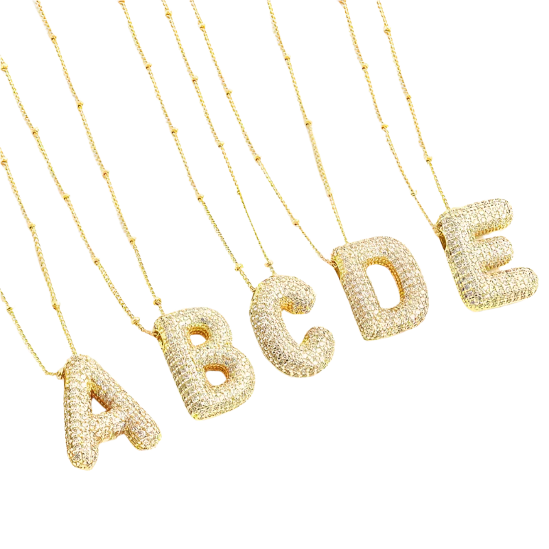 Bubble letter initial necklace set | 18k Gold Tone