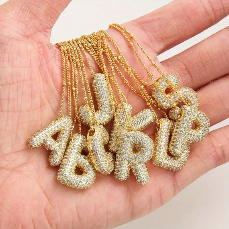 Bubble letter initial necklace set | 18k Gold Tone