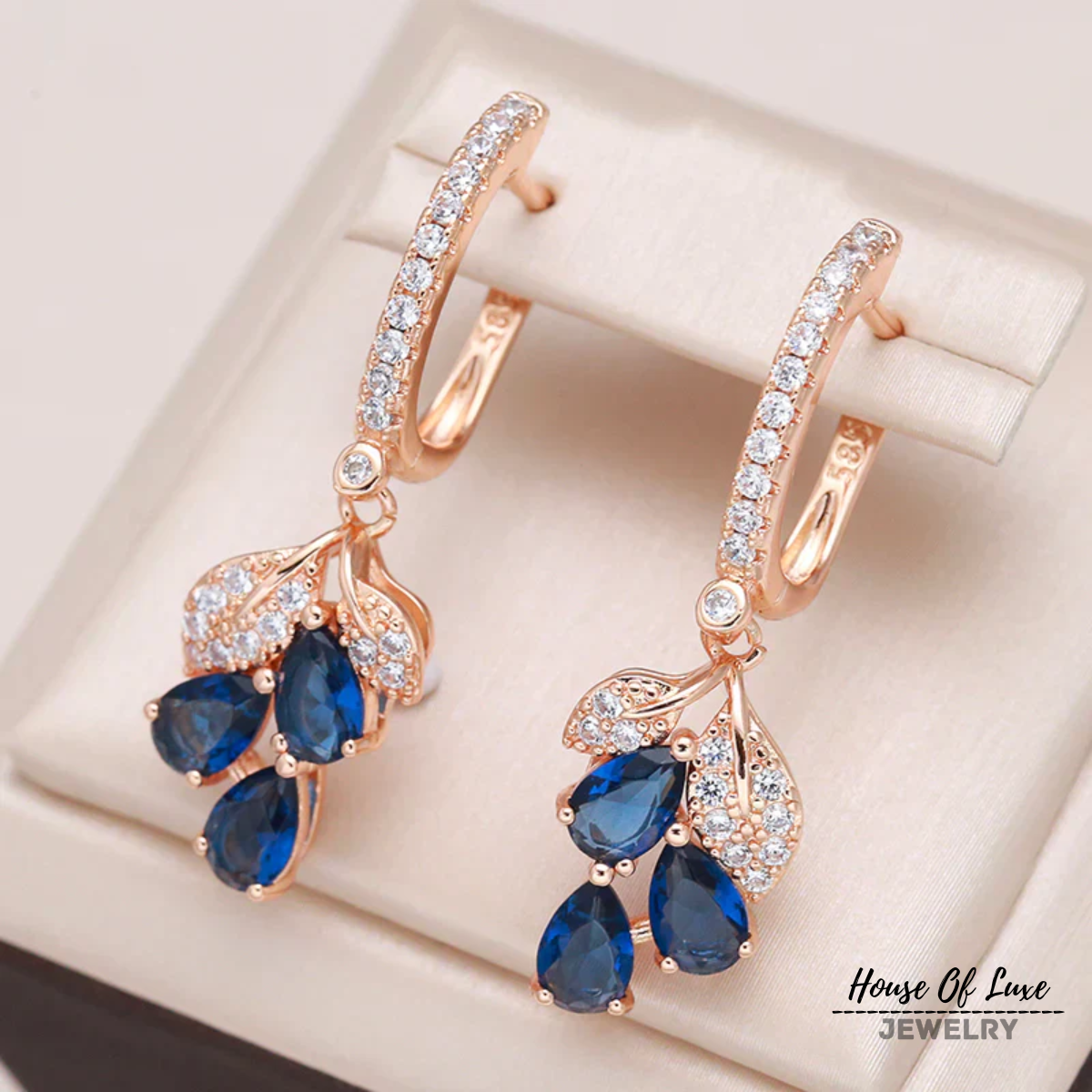 Rose Gold Plated Sapphire Petals Earrings
