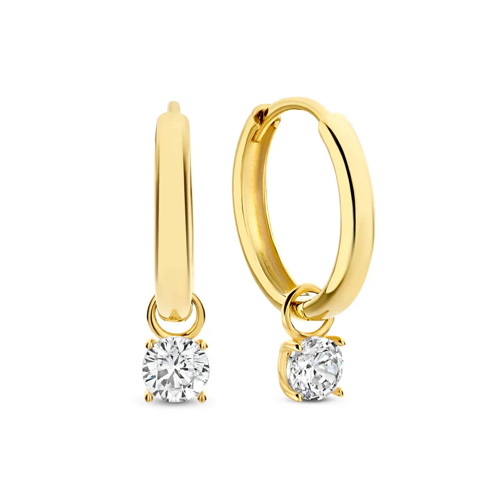 Larmes de Lune Stone Hoop Earrings | 14k Gold Tone