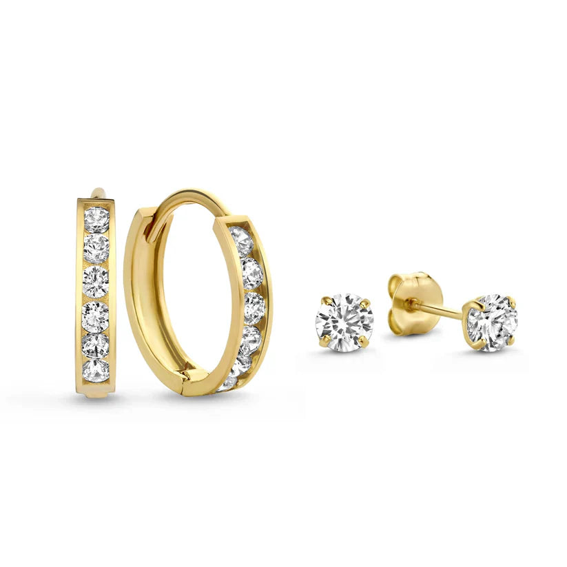 Dara Brillane Stone Earrings Set | 14k Gold Tone