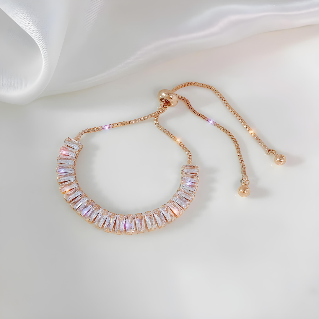 SILVER BRACELET WITH SPARKLING CRYSTALS AND ROSE GOLD PLATING