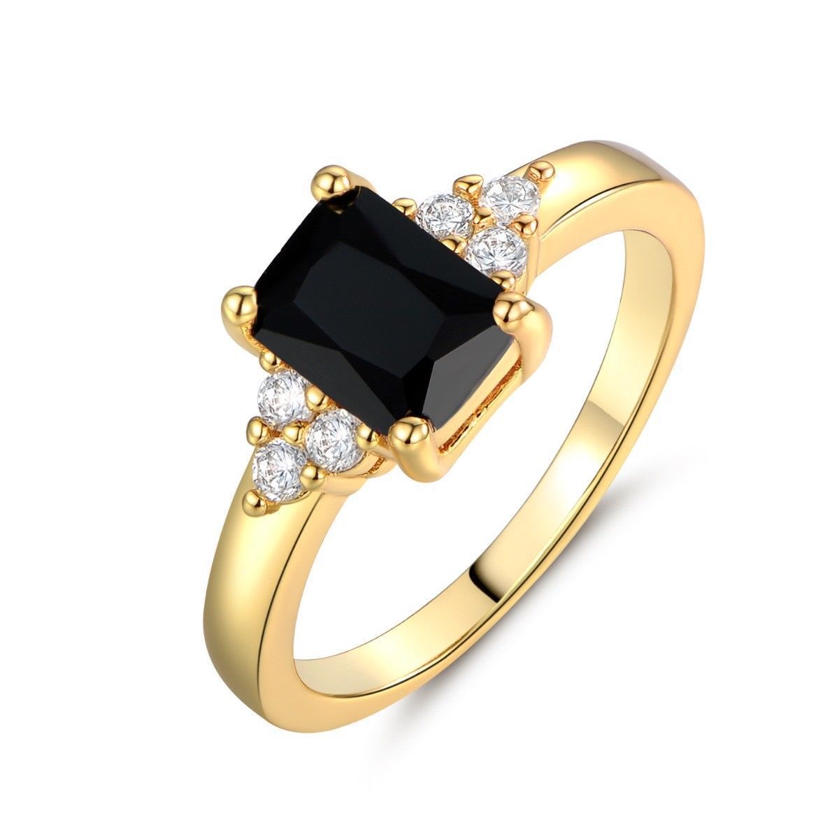 Black Spinel Baguette Ring | 14k Gold Tone