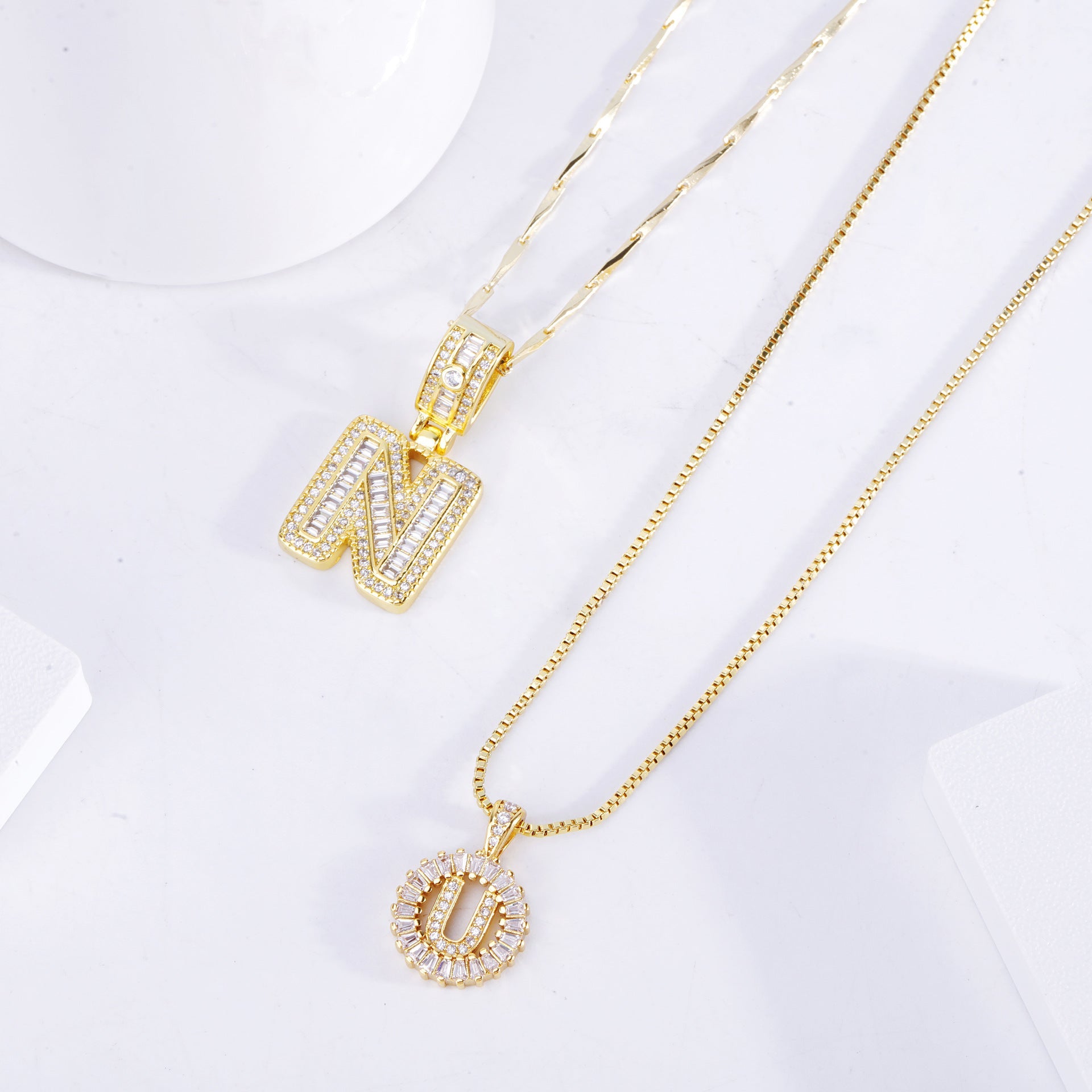 Moissanite letter initial necklace set | 18k Gold Tone