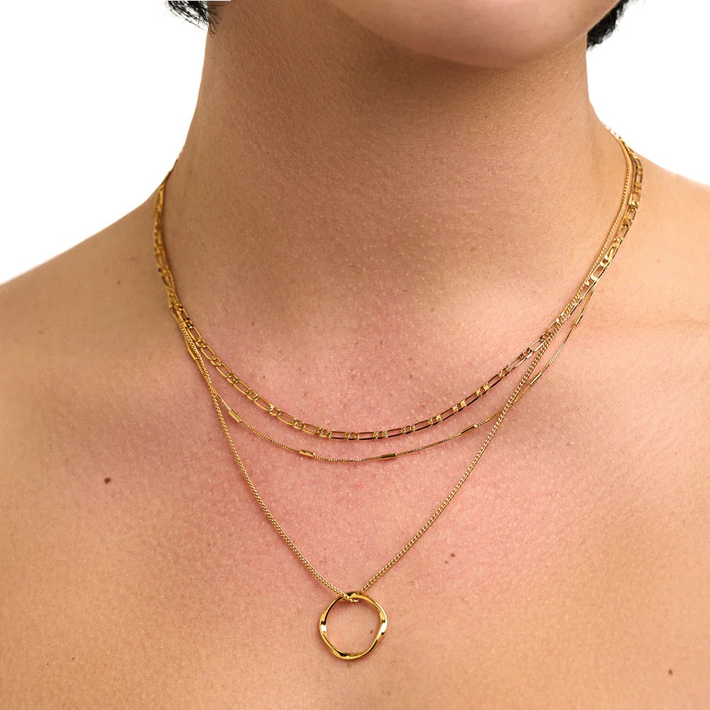 Open Circle Three Row Necklace | 18k Gold Tone