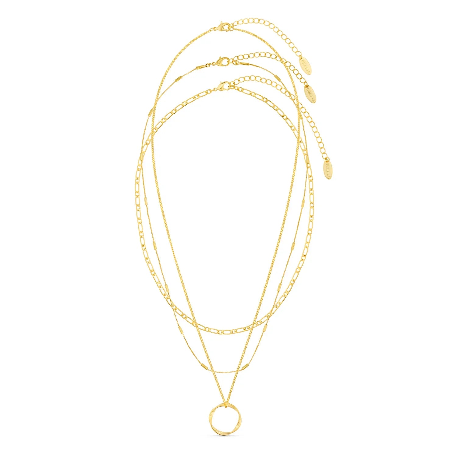 Open Circle Three Row Necklace | 18k Gold Tone