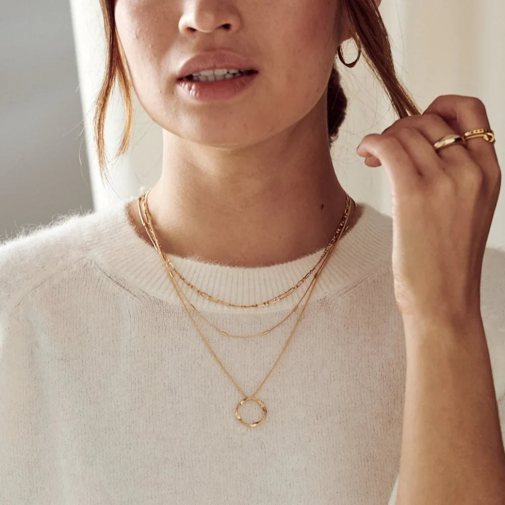 Open Circle Three Row Necklace | 18k Gold Tone