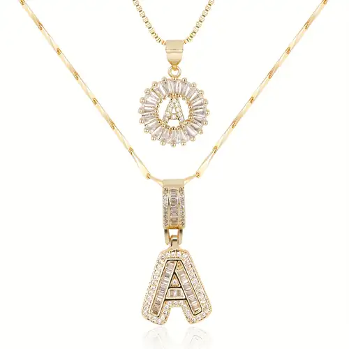 Moissanite letter initial necklace set | 18k Gold Tone