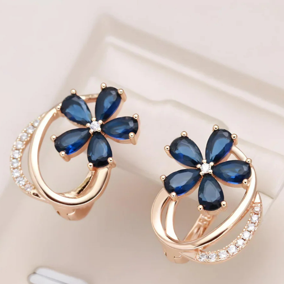 GOLD PLATED SAPPHIRE FLOWER EARRINGS