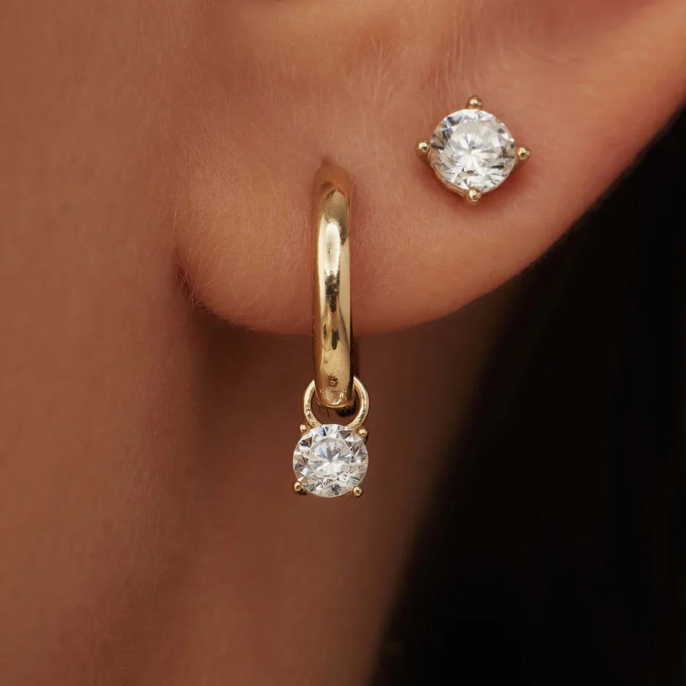 Larmes de Lune Stone Hoop Earrings | 14k Gold Tone