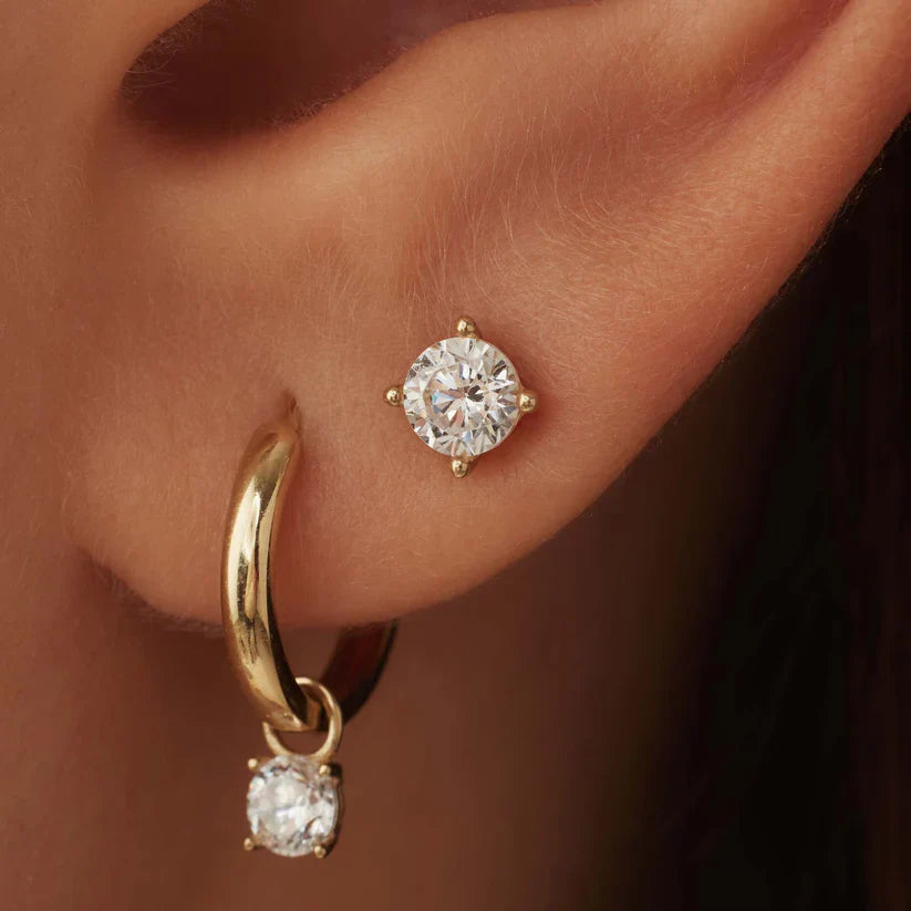 Larmes de Lune Stone Stud Earrings | 14k Gold Tone