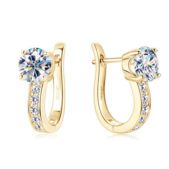 Channel Moissanite Huggie Earrings | 18k Gold Tone